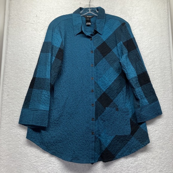 Ali Miles Tops - Ali Miles Womens Size M Blue 3/4 Sleeve Button Up Blouse Top (V3)